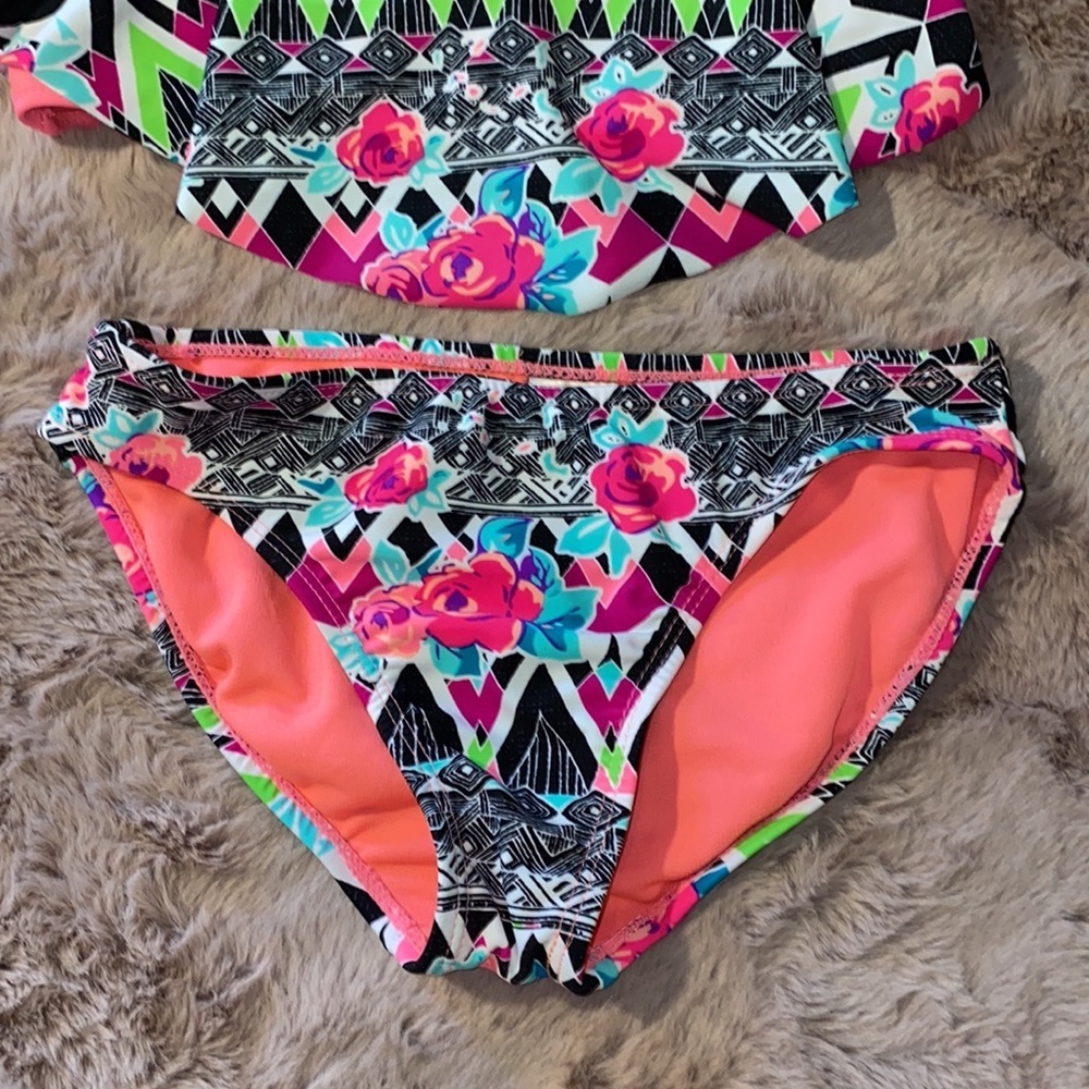 Wonder Nation M (7-8) girls 2-piece bikini swimsuit black pink neon green white‌ - Picture 4 of 13